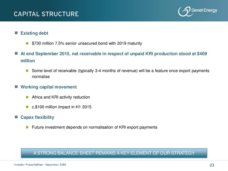 December 2015 Investor Presentation – Genel Energy – slide 22