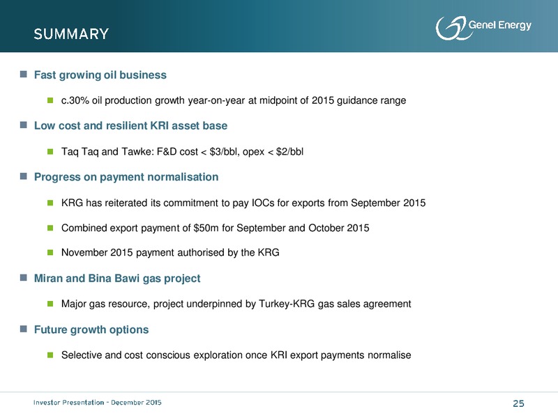 December 2015 Investor Presentation – Genel Energy – slide 24