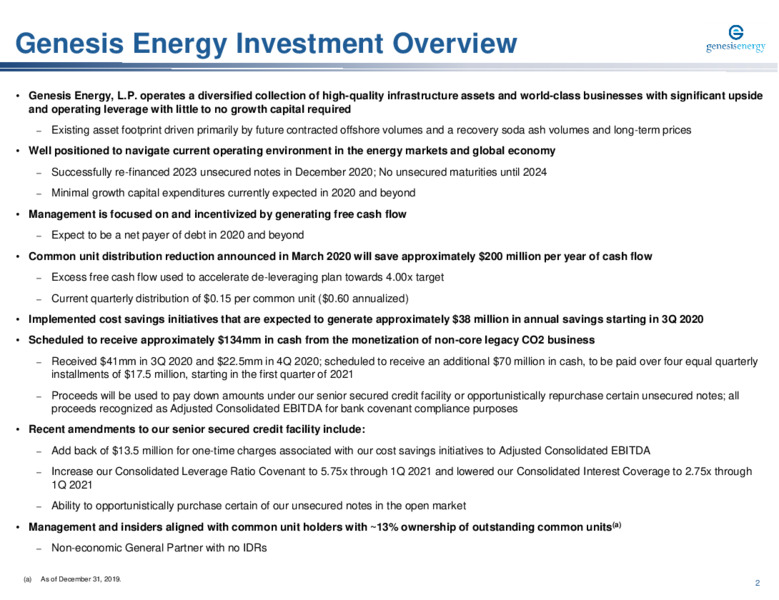 UBS Winter Infrastructure & Energy Virtual Conference – Genesis Energy Lp – slide 2