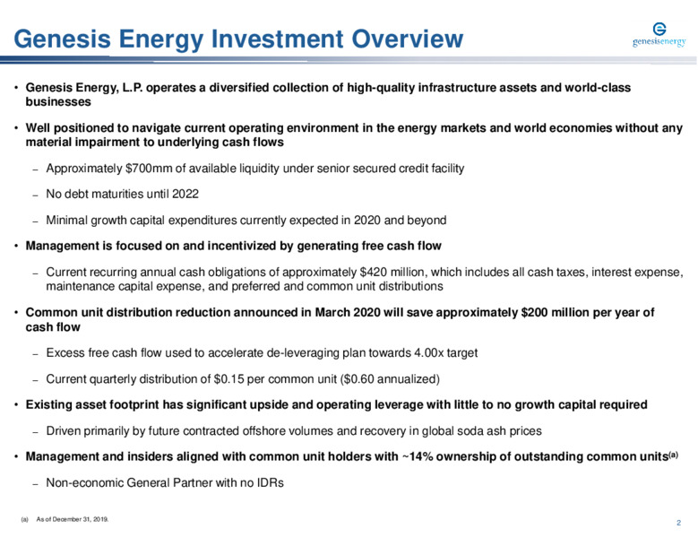 BofA Securities 2020 Energy Credit – Genesis Energy Lp – slide 2