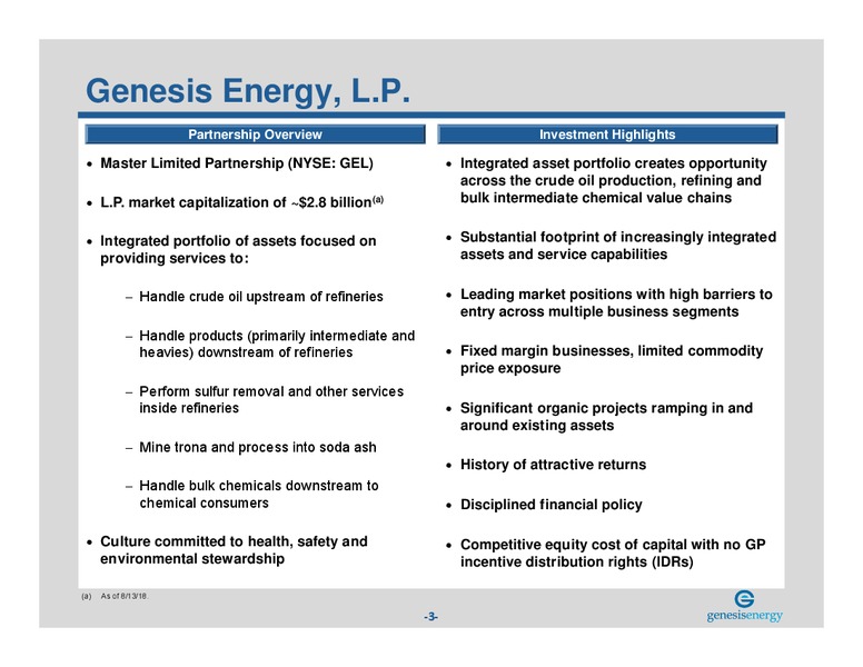 August 2018 Investor Presentation – Genesis Energy Lp – slide 2