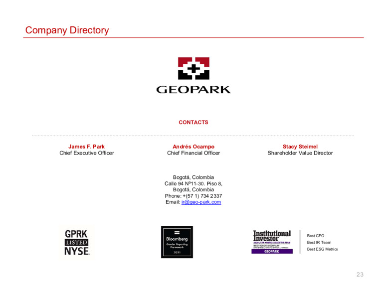 February 2021 Investor Presentation – Geopark Limited – slide 23