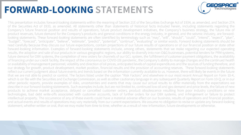 Q3 2020 Earnings Presentation – Geospace Technologies Corporation – slide 2