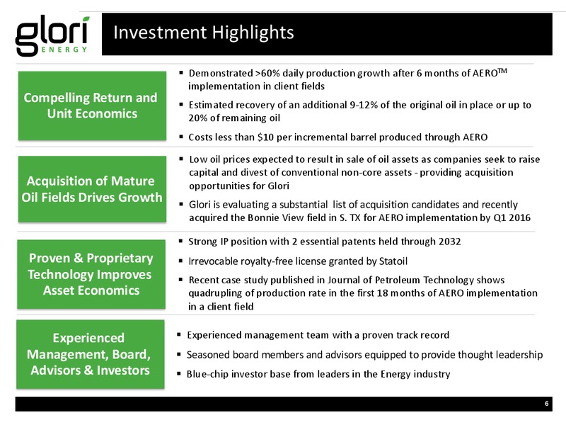 GLOBAL HUNTER 100 CONFERENCE – Glori Energy Inc. – slide 6