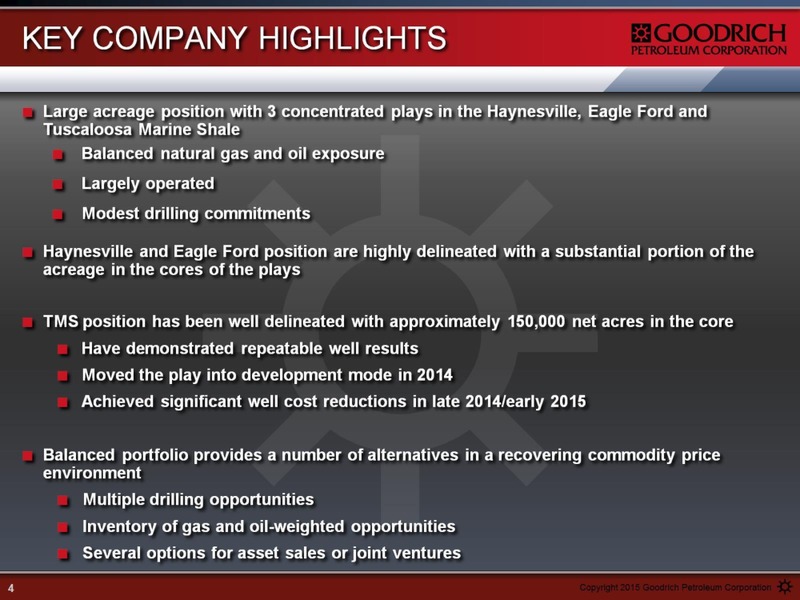 3Q 2015 Earnings Review – Goodrich Petroleum Corp. – slide 2
