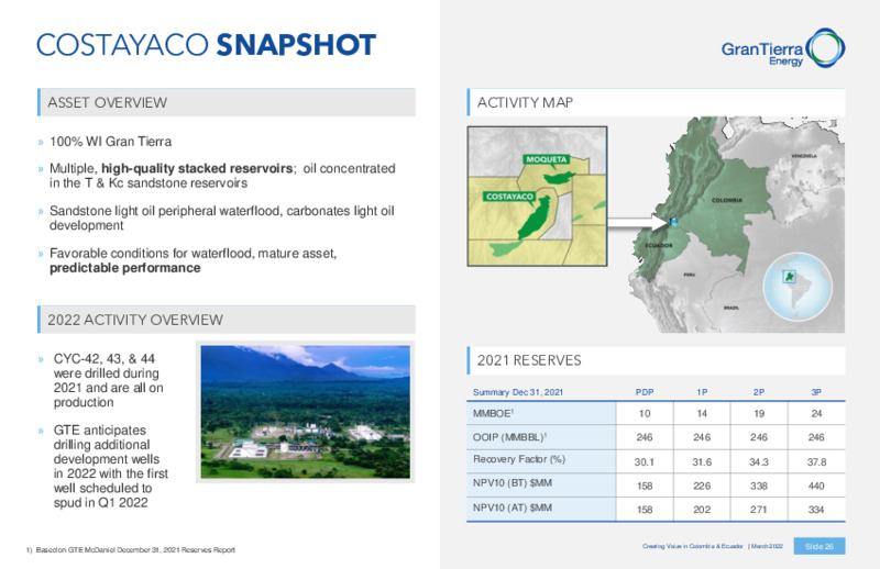 March 2022 Investor Presentation – Gran Tierra Energy, Inc. – slide 25