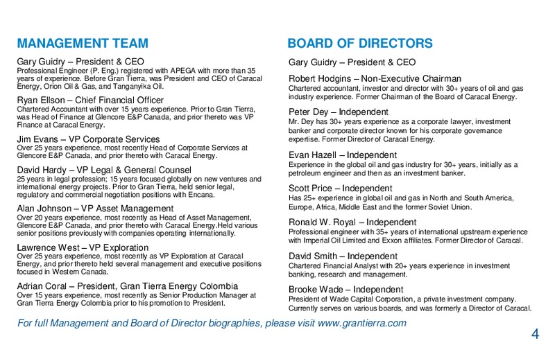 May 2016 Corporate Presentation – Gran Tierra Energy, Inc. – slide 3