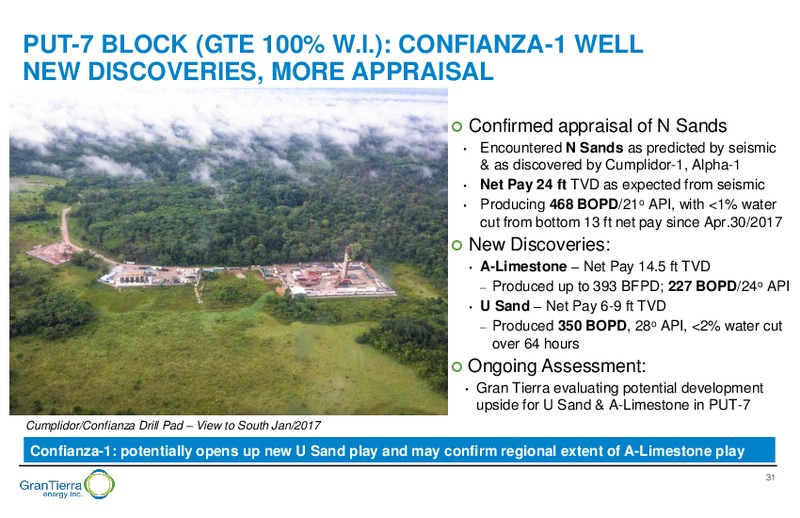 June 2017 Corporate Presentation – Gran Tierra Energy, Inc. – slide 30