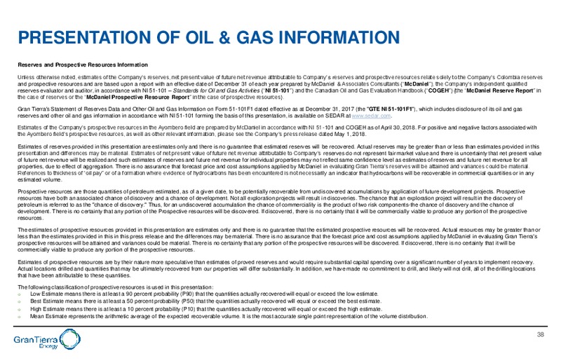 December 2018 Corporate Presentation – Gran Tierra Energy, Inc. – slide 34