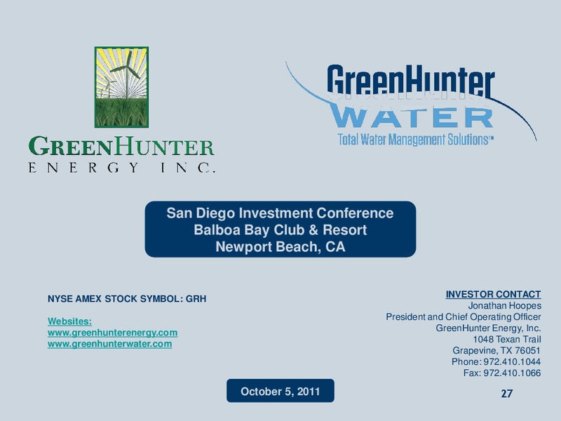 SAN DIEGO INVESTMENT CONFERENCE – Greenhunter Energy, Inc. – slide 26
