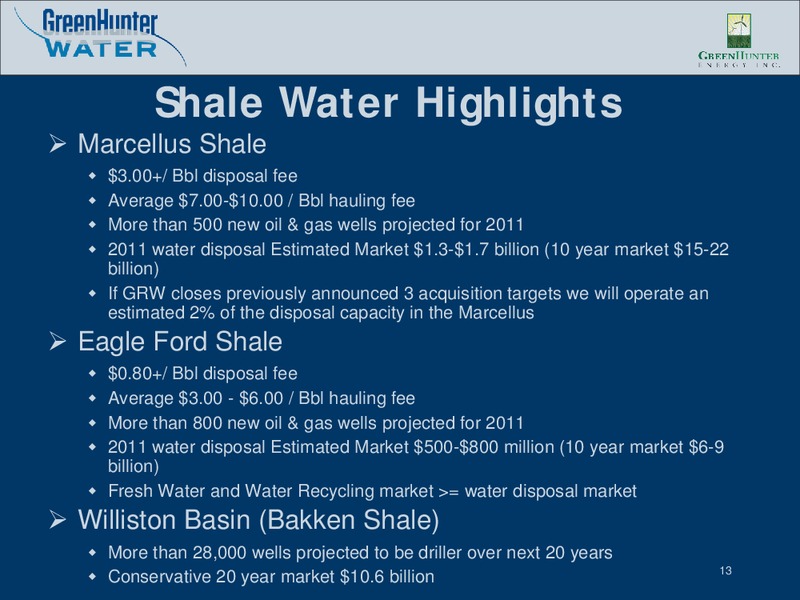 BAIRD 2011 CLEAN TECHNOLOGY CONFERENCE – Greenhunter Energy, Inc. – slide 12