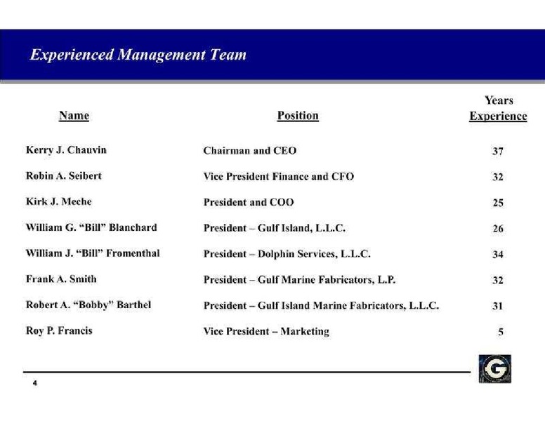 3RD ANNUAL JOHNSON RICE ENERGY CONFERENCE – Gulf Island Fabrication Inc – slide 4