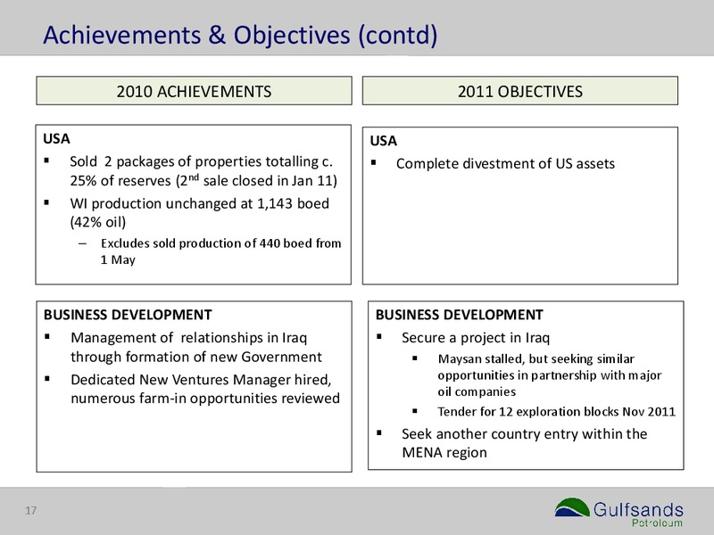 2010 ANNUAL RESULTS – Gulfsands Petroleum Plc – slide 17