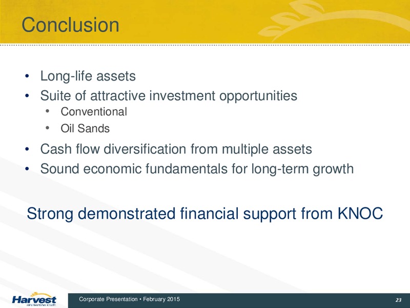 FEBRUARY 2015 CORPORATE PRESENTATION – Harvest Operations Corp. – slide 23