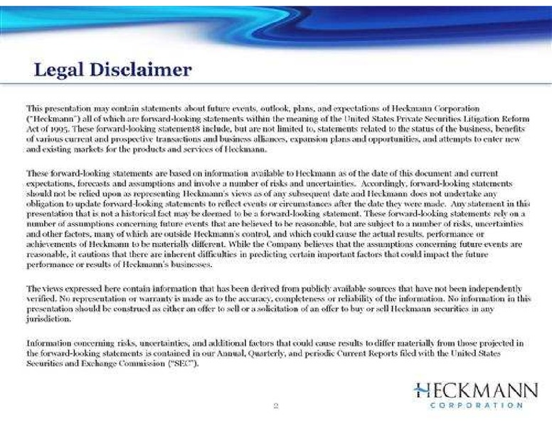 NOVEMBER 2011 INVESTOR PRESENTATION – Heckmann Corporation – slide 2