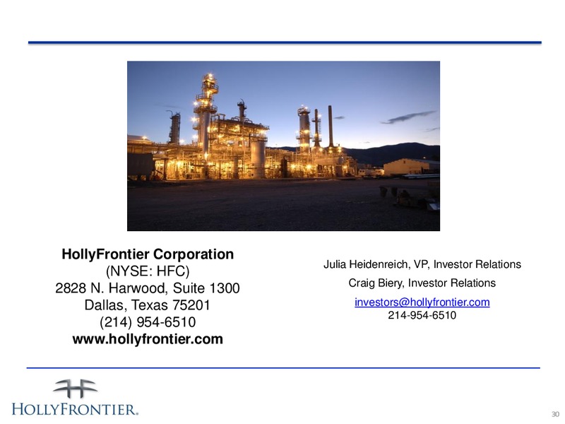 Investor Presentation – Hollyfrontier Corporation – slide 30