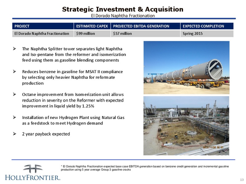 INVESTOR PRESENTATION – Hollyfrontier Corporation – slide 13