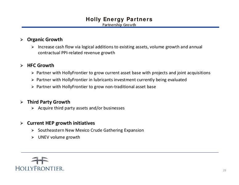 INVESTOR PRESENTATION – Hollyfrontier Corporation – slide 23