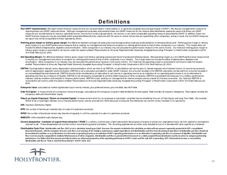 INVESTOR PRESENTATION – Hollyfrontier Corporation – slide 40