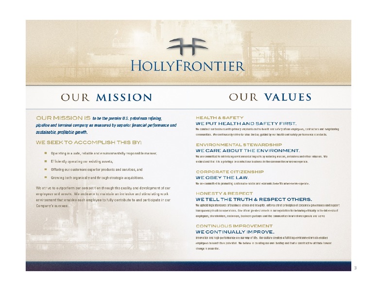 INVESTOR PRESENTATION – Hollyfrontier Corporation – slide 3