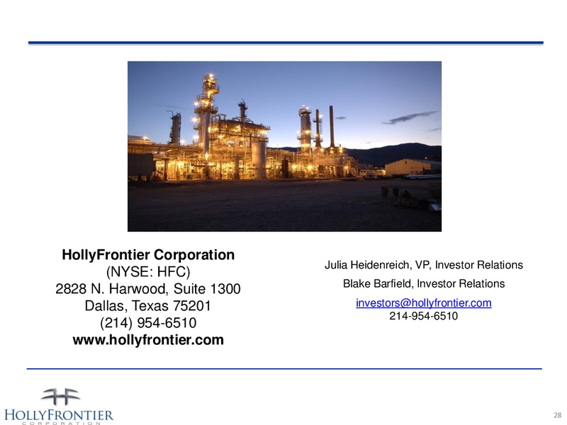 INVESTOR PRESENTATION – Hollyfrontier Corporation – slide 28
