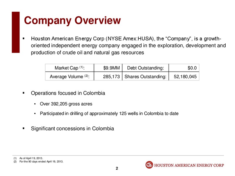 Investor Presentation – Houston American Energy Corp. – slide 2