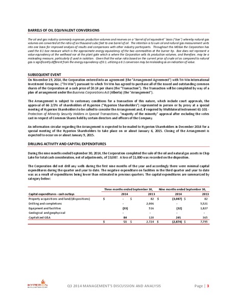 Management Discussion and Analysis – Hyperion Exploration Corp. – slide 2