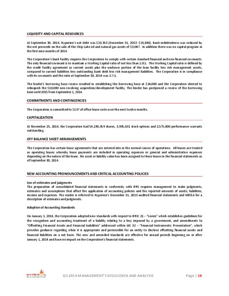 Management Discussion and Analysis – Hyperion Exploration Corp. – slide 9