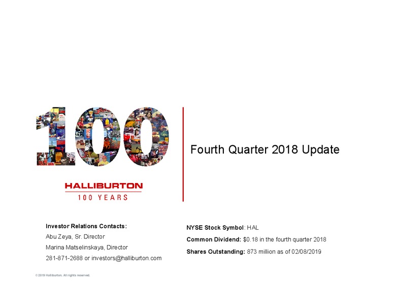 4Q 2018 Update – Halliburton – slide 1
