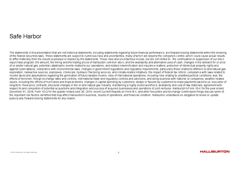 2Q 2019 Earnings Presentation – Halliburton – slide 2
