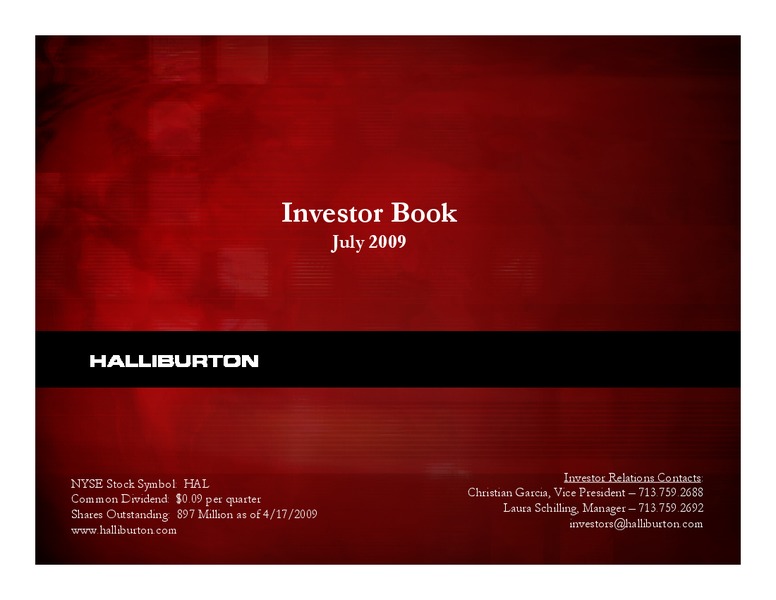 Q2 2009 EARNINGS CALL – Halliburton – slide 1