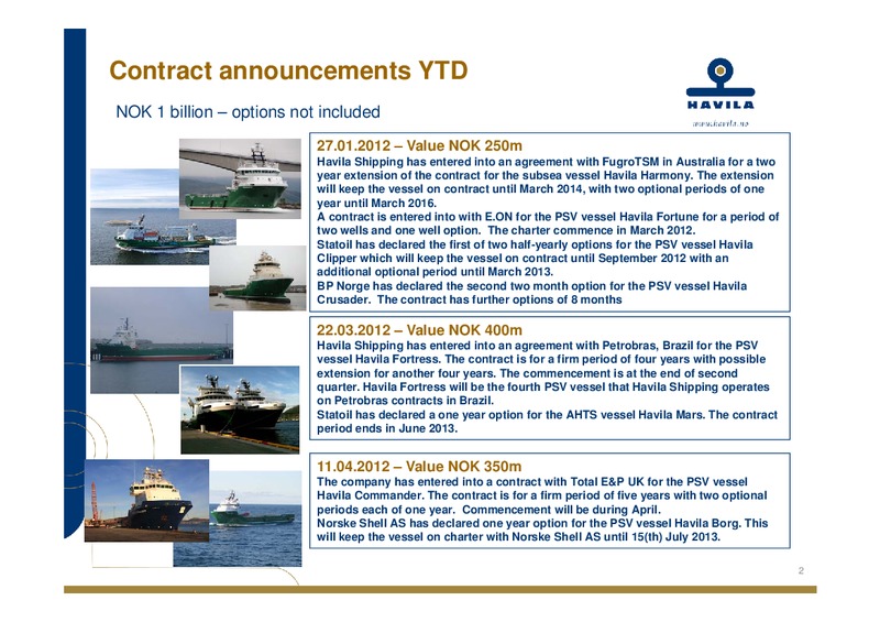 Q1 2012 EARNINGS CALL – Havila Shipping – slide 2