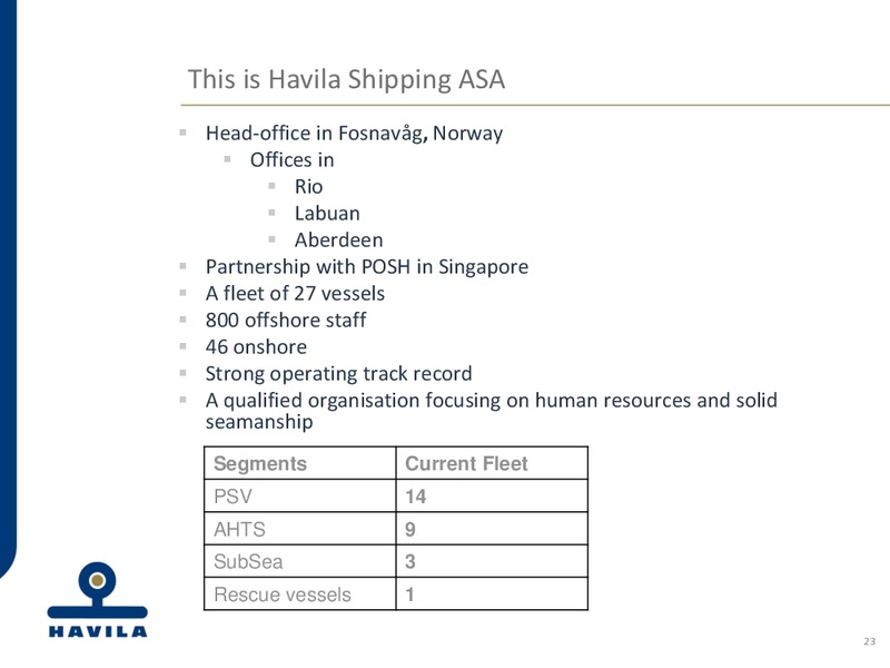 Q3 2014 EARNINGS CALL – Havila Shipping – slide 23