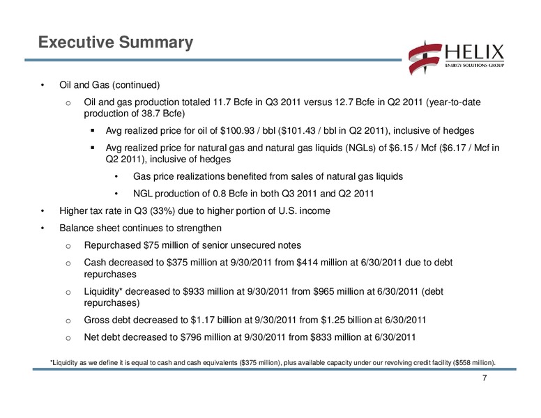 Q3 2011 EARNINGS CALL – Helix Energy Solutions – slide 6