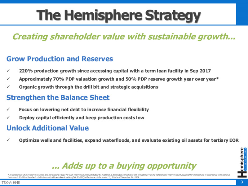 1Q 2020 Earnings Presentation – Hemisphere Energy Corp – slide 3