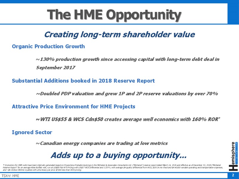 May 2019 Corporate Presentation – Hemisphere Energy Corp – slide 2