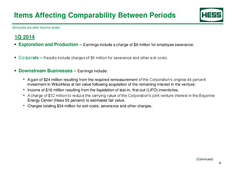 Supplemental earnings information 1Q-2014 – Hess Corp – slide 5