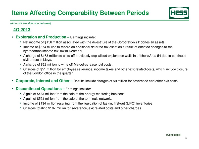 SUPPLEMENTAL EARNINGS INFORMATION – Hess Corp – slide 6