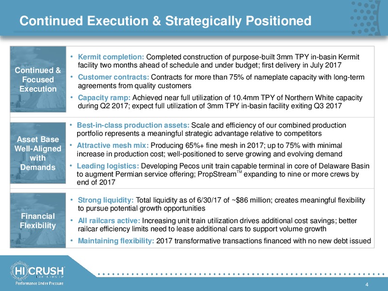 2Q 2017 Earnings Update – Hi-Crush Partners Lp – slide 3