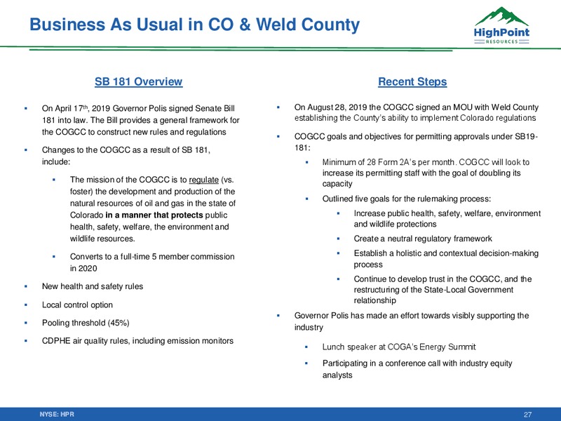3Q 2019 Earnings Presentation – HighPoint Resources – slide 26