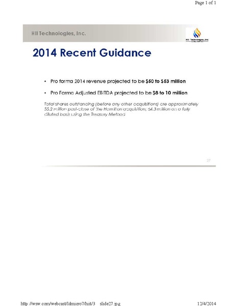 DECEMBER 2014 CORPORATE PRESENTATION – Hii Technologies Inc. – slide 27