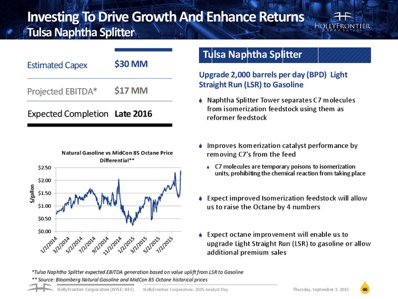 September 2015 Investor Presentation – Hollyfrontier Corporation – slide 45