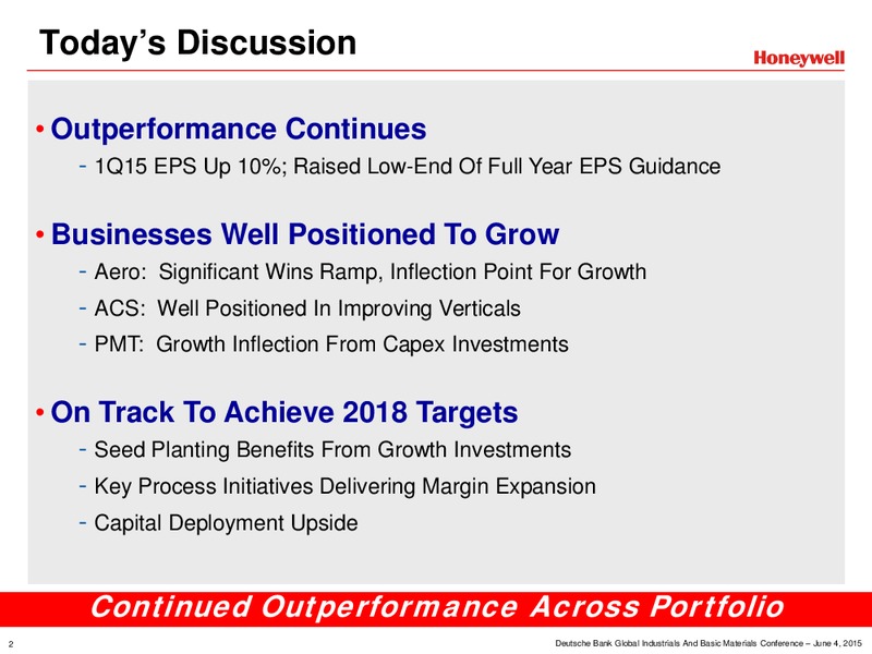 Deutsche Bank Global Industrials and Basic Materials Conference – Honeywell International Inc. – slide 2