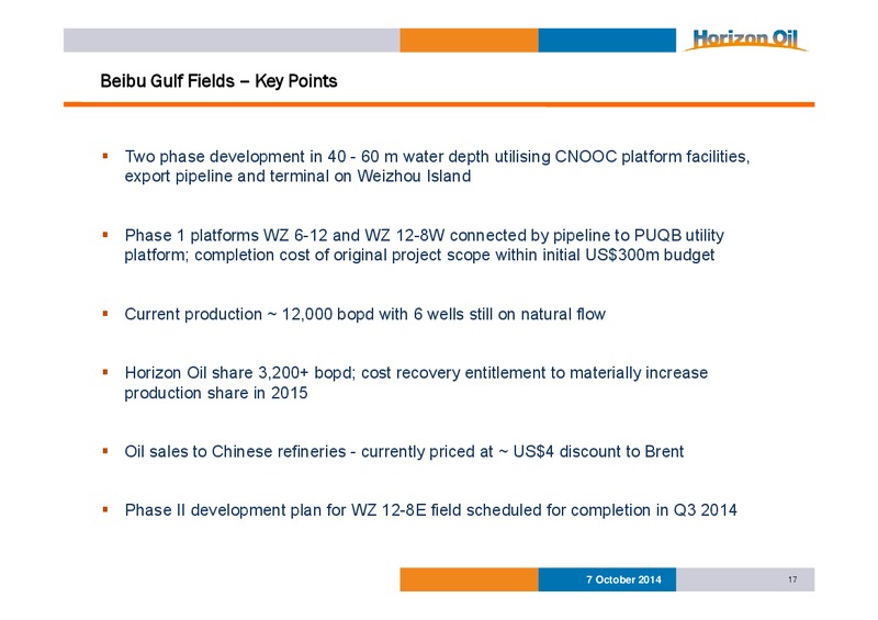 Investor Presentation – Horizon Oil Ltd. – slide 17