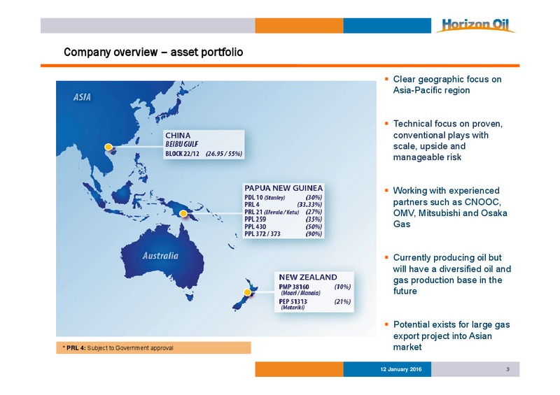 January 2016 Investor Presentation – Horizon Oil Ltd. – slide 2