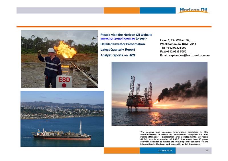 JUNE 2015 INVESTOR PRESENTATION – Horizon Oil Ltd. – slide 27