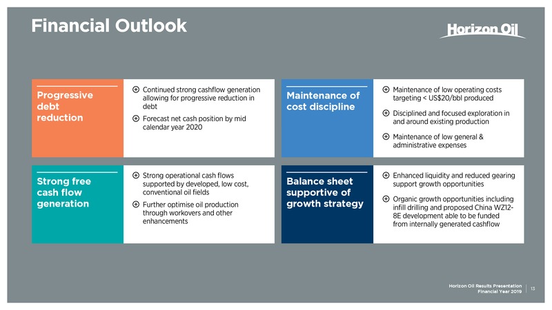 FY 2019 Results – Horizon Oil Ltd. – slide 13