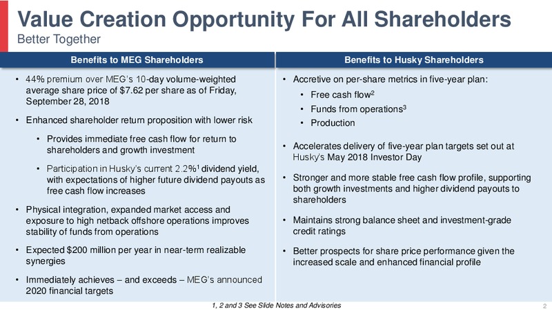 Proposed Acquisition of MEG Energy – Husky Energy Inc. – slide 2