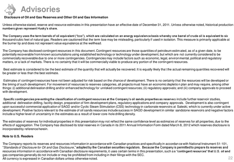 Q3 2012 EARNINGS CALL – Husky Energy Inc. – slide 20