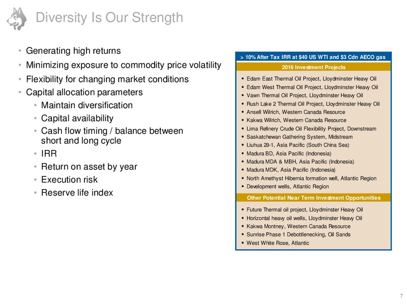 2016 Guidance Presentation – Husky Energy Inc. – slide 7